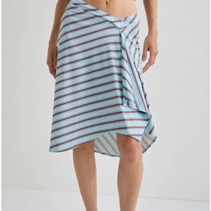 Motel Rocks Blue and Brown Striped Wrap Midi Skirt